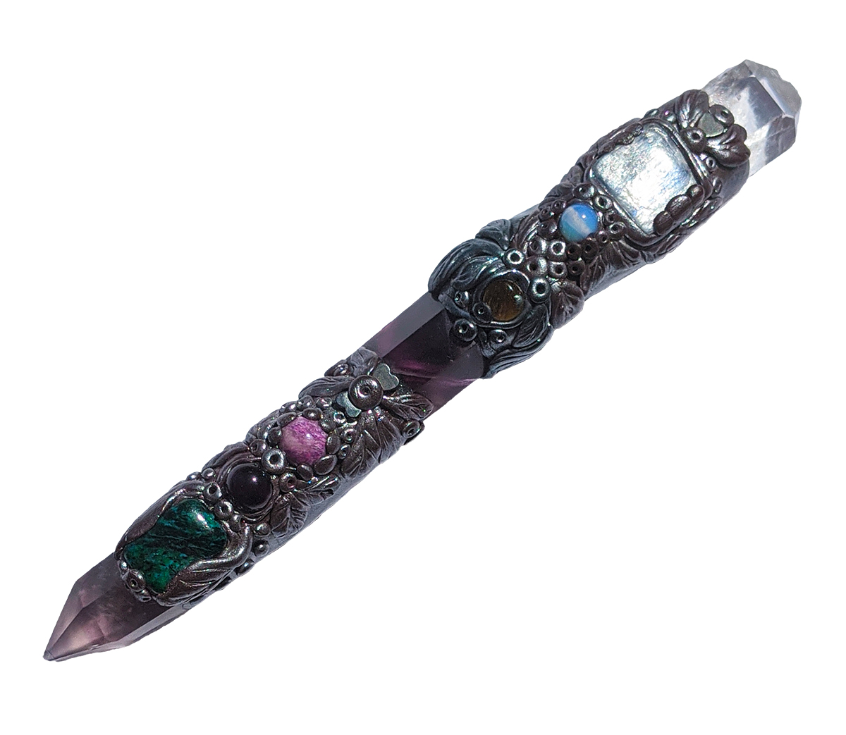Quartz, Rainbow Fluorite, Kyanite, Chrysocolla and Sugilite Wand