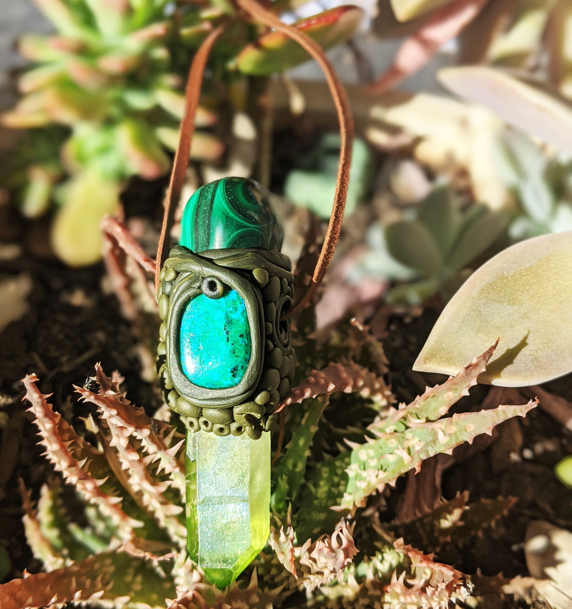 Malachite, Chrysocolla and Apple Aura Pendant - Image 6