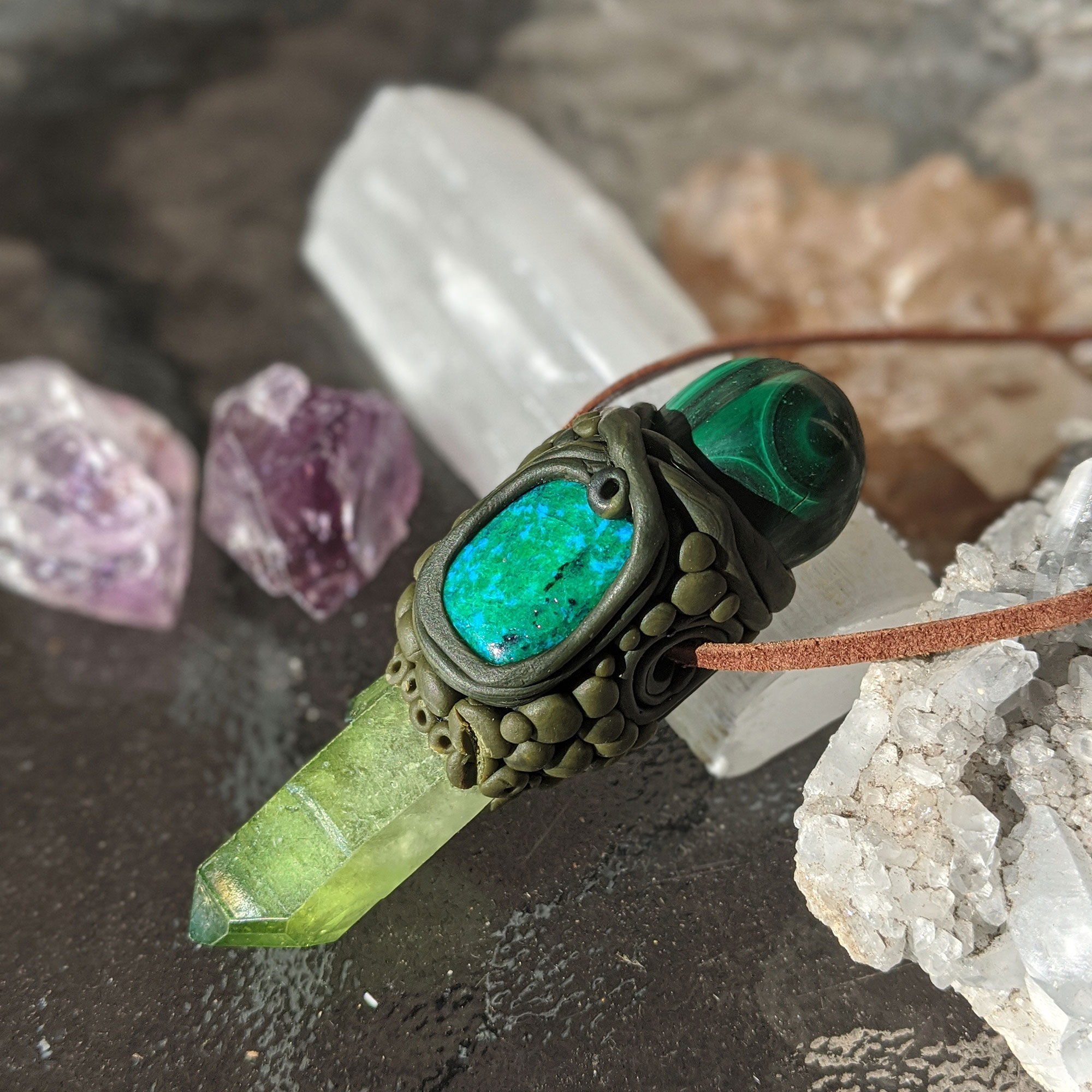 Malachite, Chrysocolla and Apple Aura Pendant - Image 2