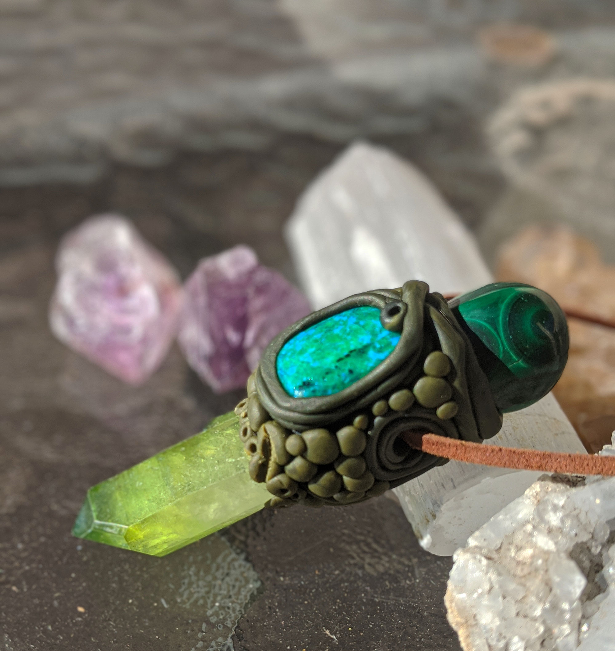 Malachite, Chrysocolla and Apple Aura Pendant - Image 7