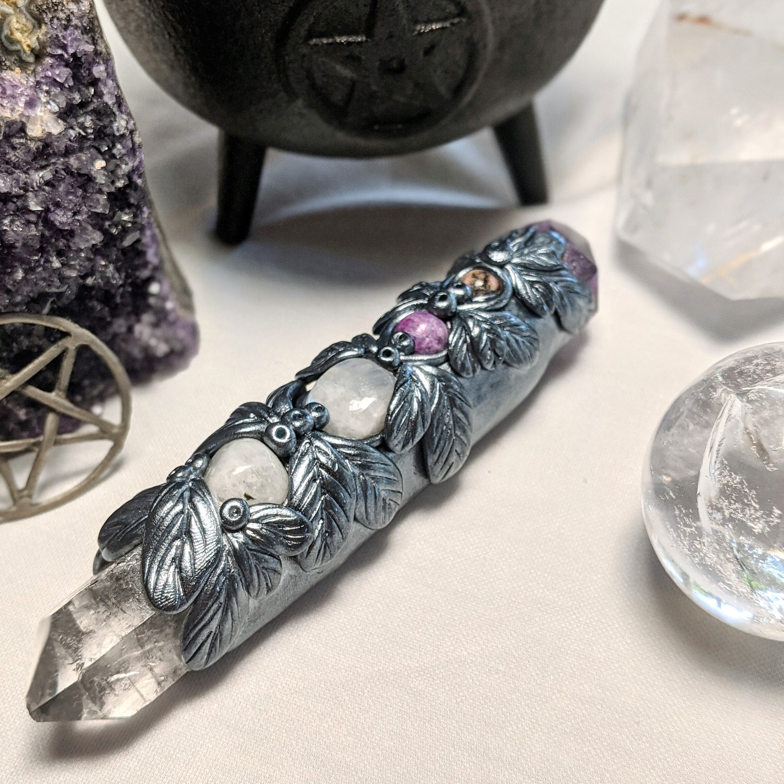 Amethyst, Clear Quartz, Moonstone, Sugilite & Rhodonite Wand - Image 3