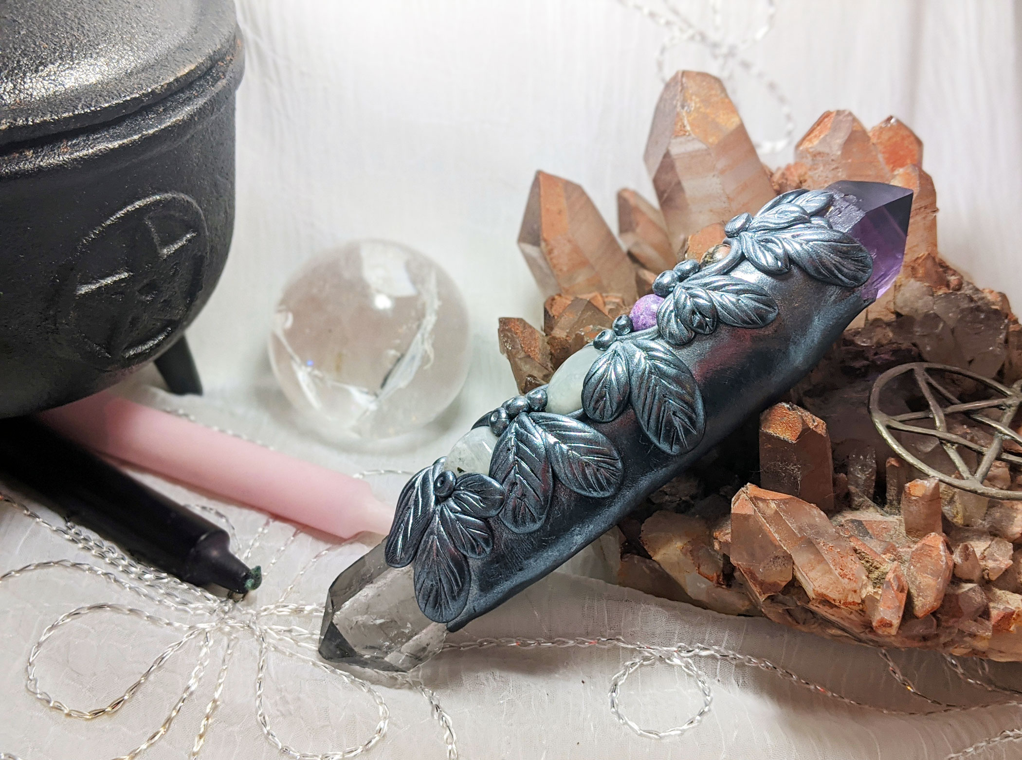 Amethyst, Clear Quartz, Moonstone, Sugilite & Rhodonite Wand - Image 7