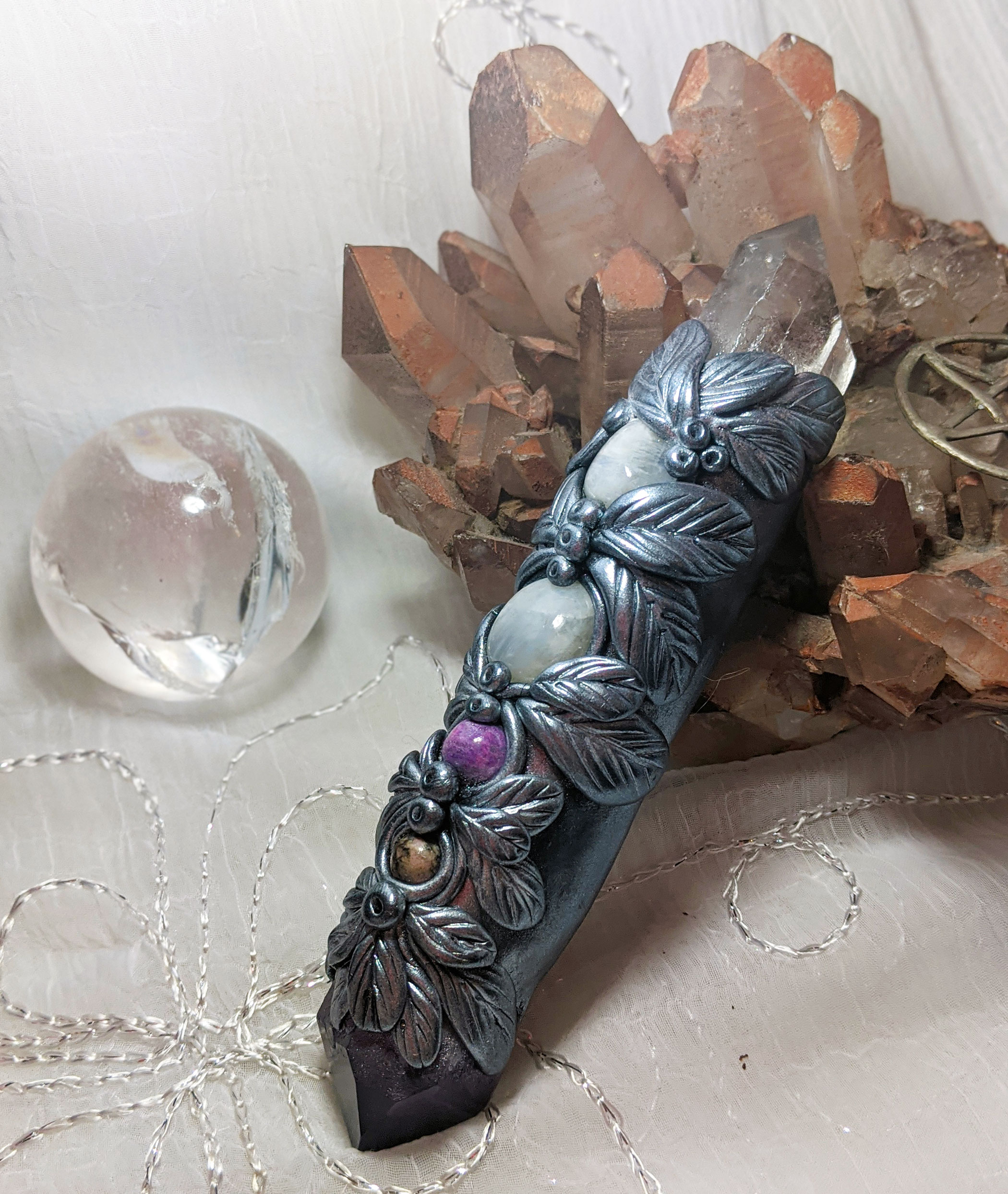 Amethyst, Clear Quartz, Moonstone, Sugilite & Rhodonite Wand - Image 6