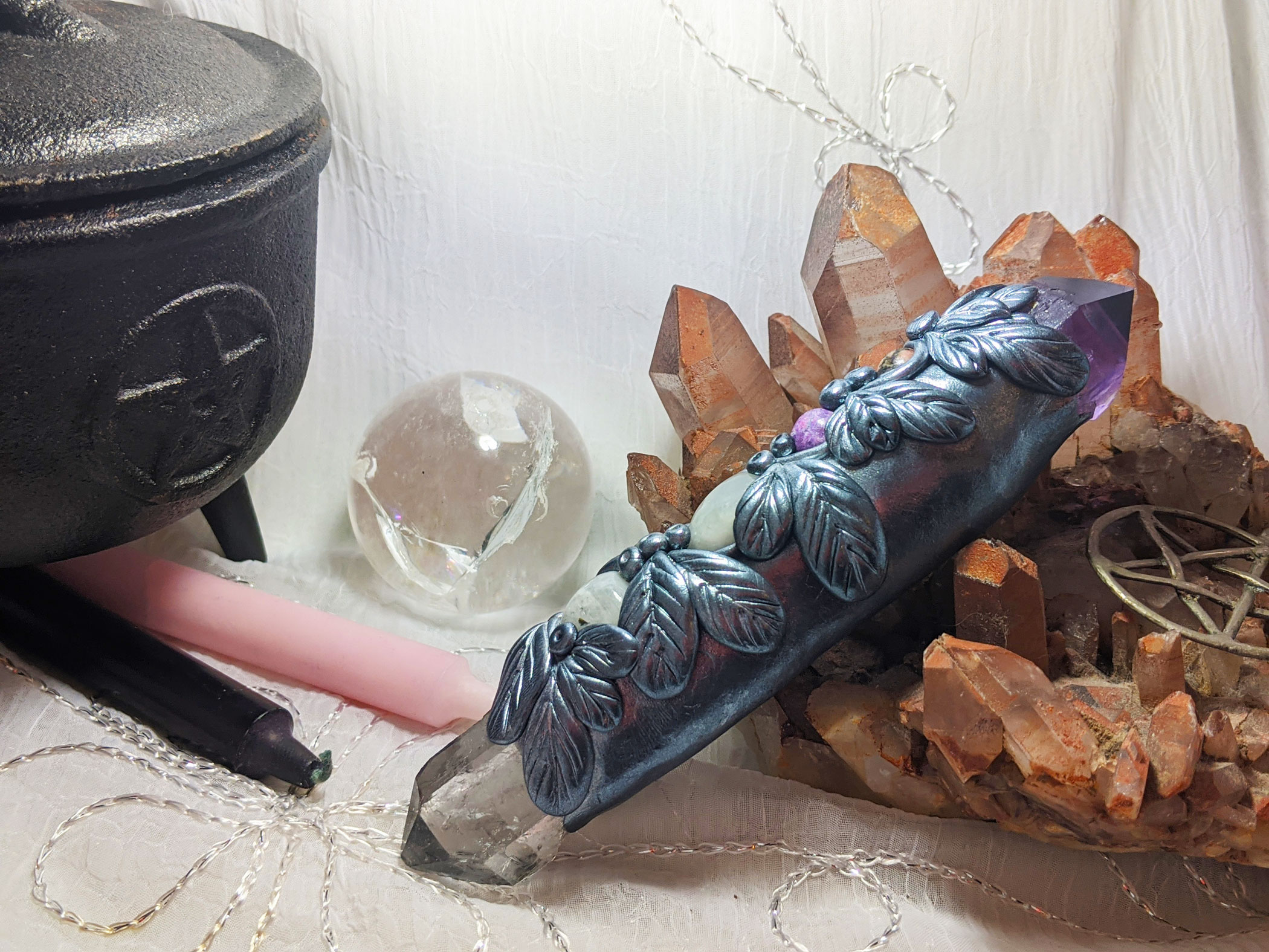 Amethyst, Clear Quartz, Moonstone, Sugilite & Rhodonite Wand - Image 4