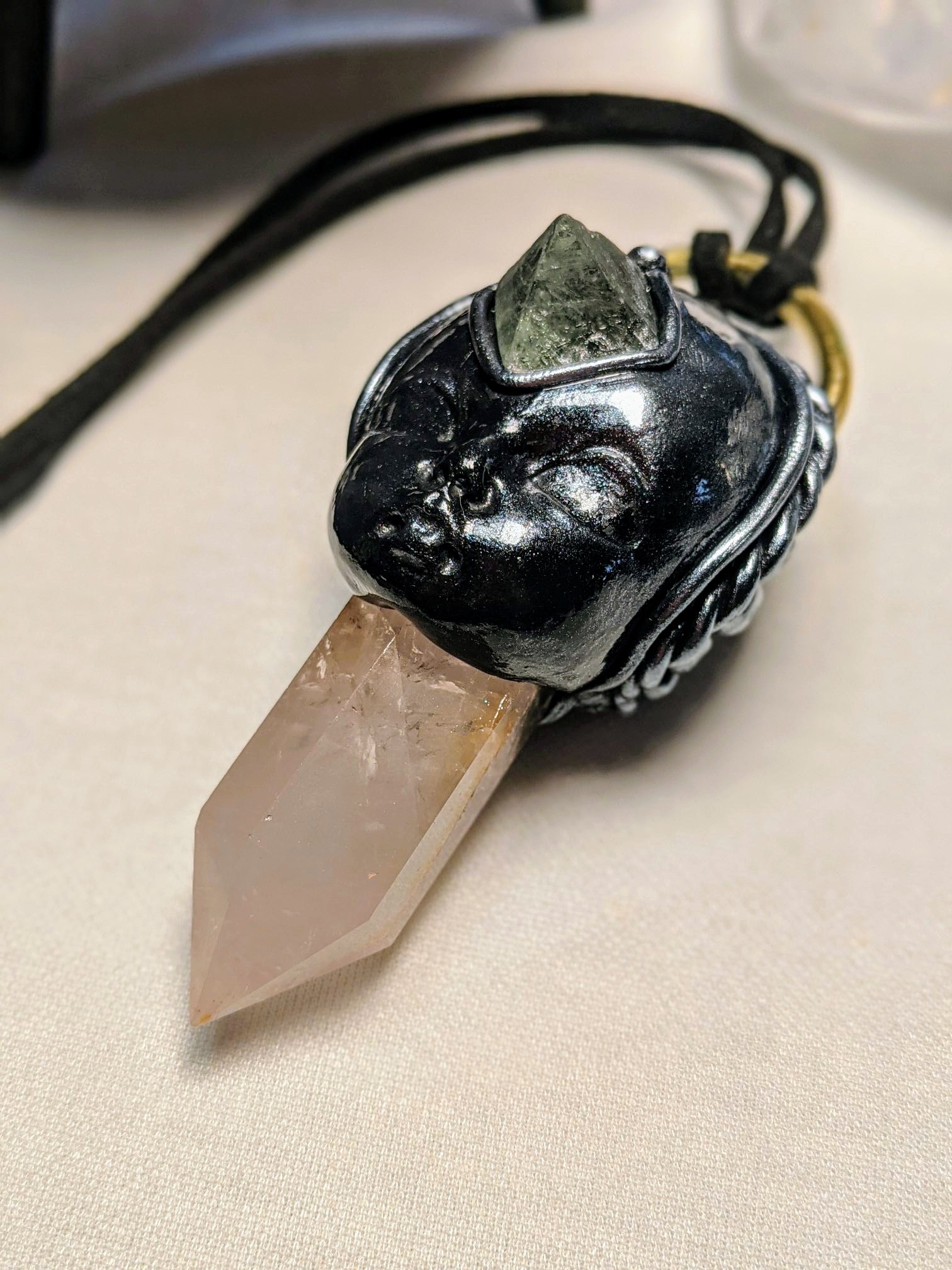 Rose Quartz and Fluorite Third Eye Goddess - Image 2