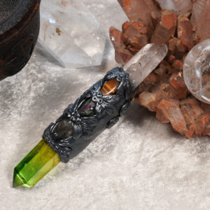 Quartz, Angel Aura, Citrine, Tigers Eye & Ruby in Zoisite Wand.