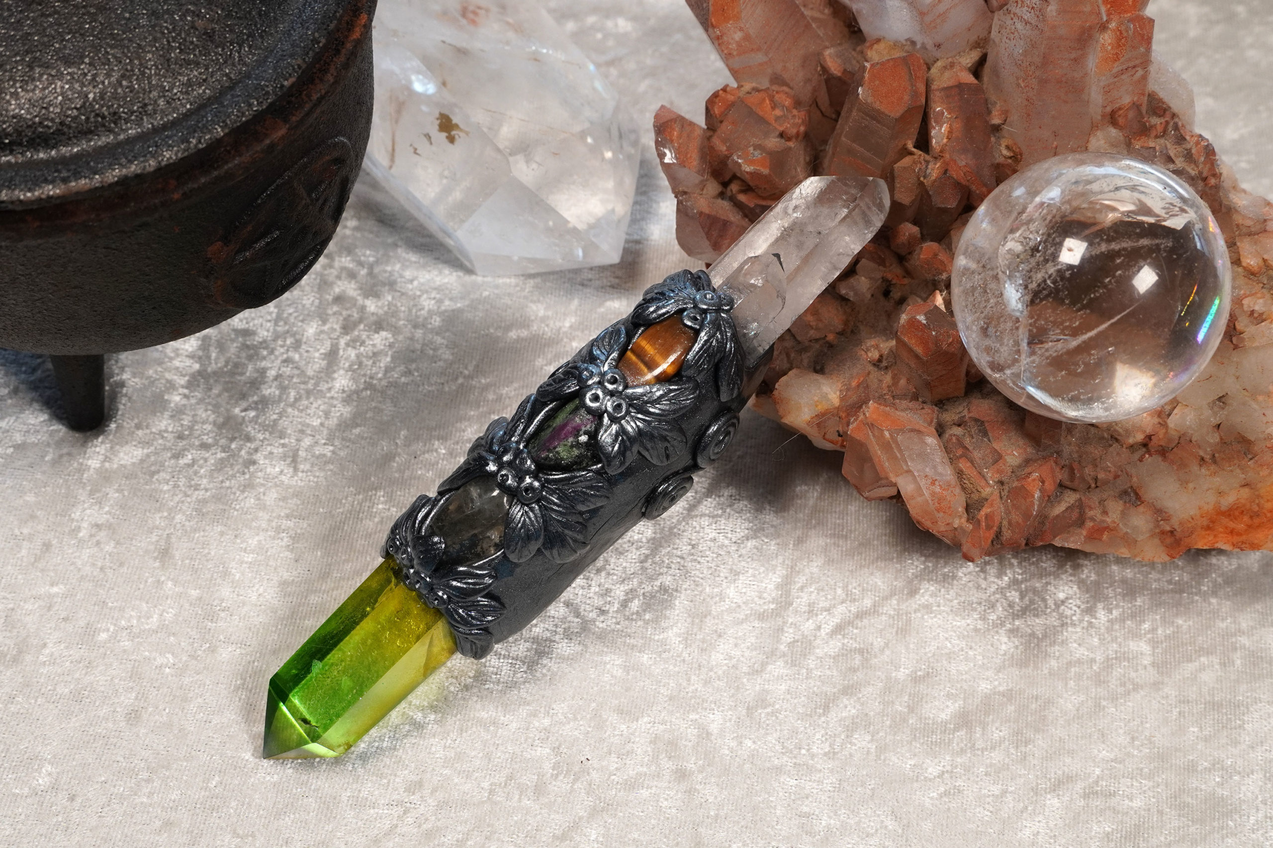 Quartz, Angel Aura, Citrine, Tigers Eye & Ruby in Zoisite Wand. - Image 12