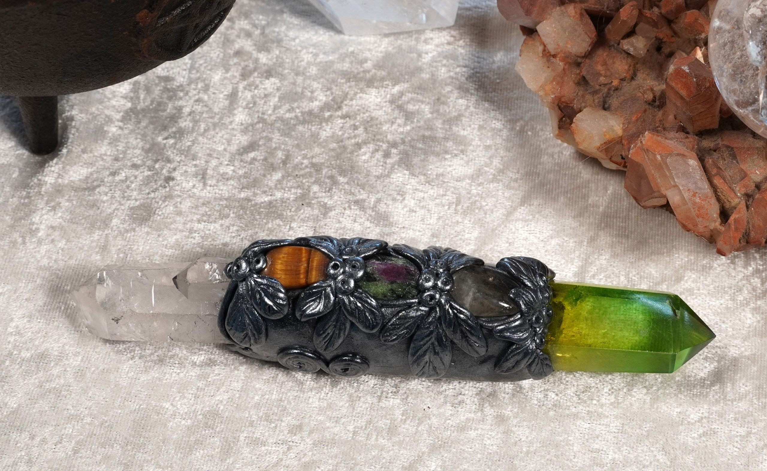 Quartz, Angel Aura, Citrine, Tigers Eye & Ruby in Zoisite Wand. - Image 10