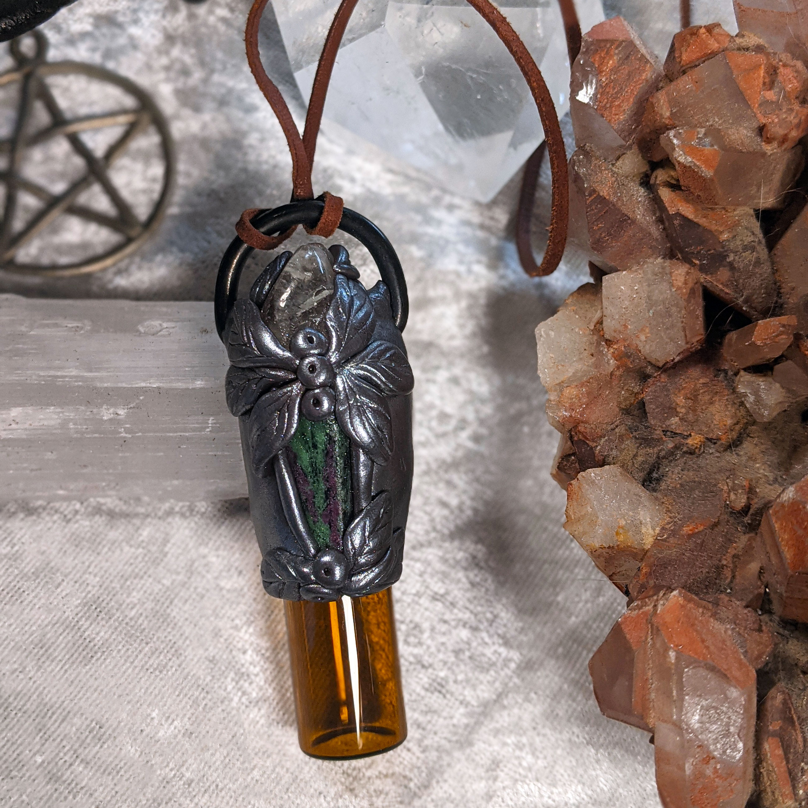 Abundance Essential Oil Necklace - Tigers Eye, Ruby in Zoistite, Cinnamon, Frankincense, Sandalwood, Juniper, Lavender and Bergamont.