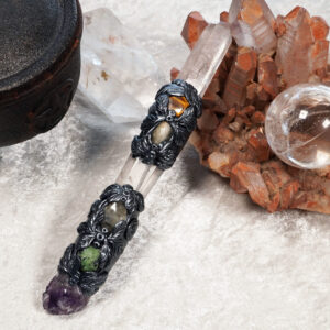 Clear Quartz, Amethyst, Citrine, Tigers Eye and Ruby in Zoisite Crystal Wand