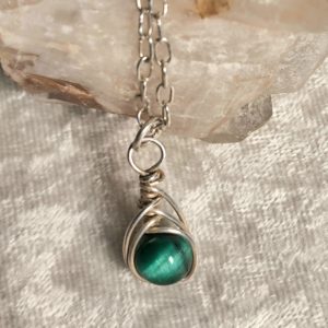 Sterling Silver Green Tiger's Eye Necklace