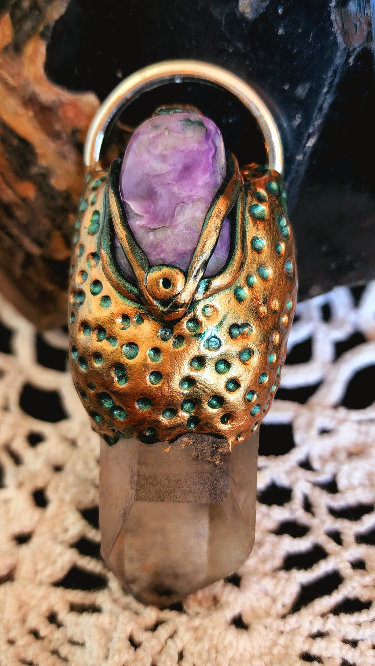 Charoite and Smokey Quartz Witches Talisman